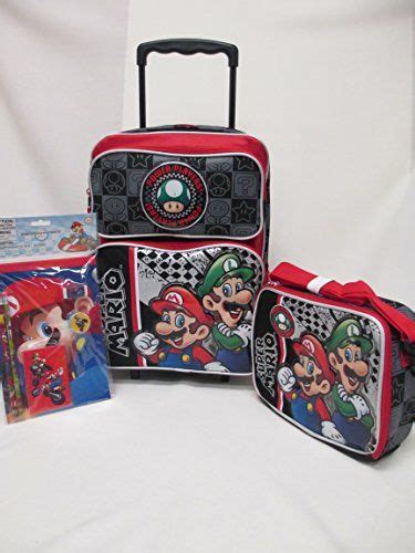 Super Mario Nintendo Large 16 Rolling Backpack Roller Wheeled Book Bag