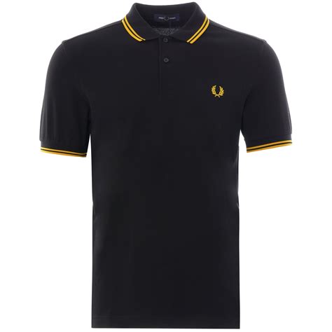 Fred Perry Twin Tipped Polo Black And Gold Lapel Clothing