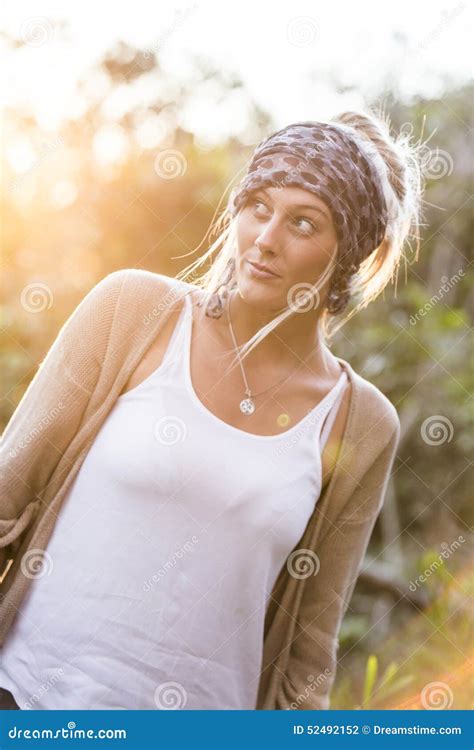 Australian Beauty With Long Blond Hair In A Scarf Stock Photo Image