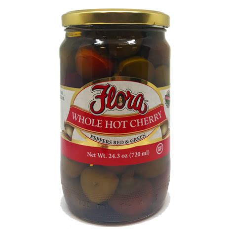Whole Hot Cherry Peppers In Vinegar 24oz Red And Green Flora Fine Foods