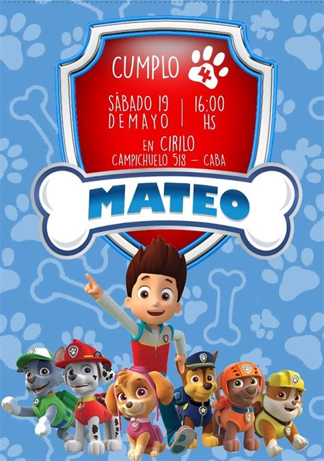 Patrulla Canina Tarjetas De Invitacion De Paw Patrol Para Imprimir