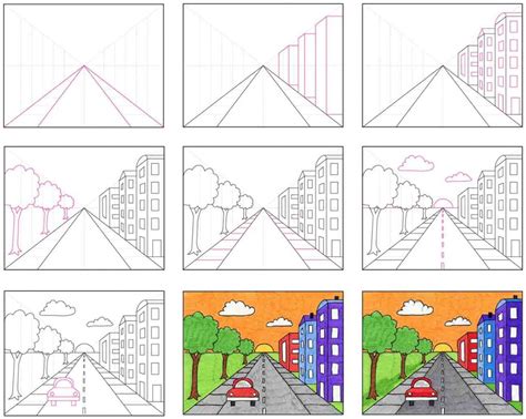 Easy Tutorial For A City With One Point Perspective Drawing