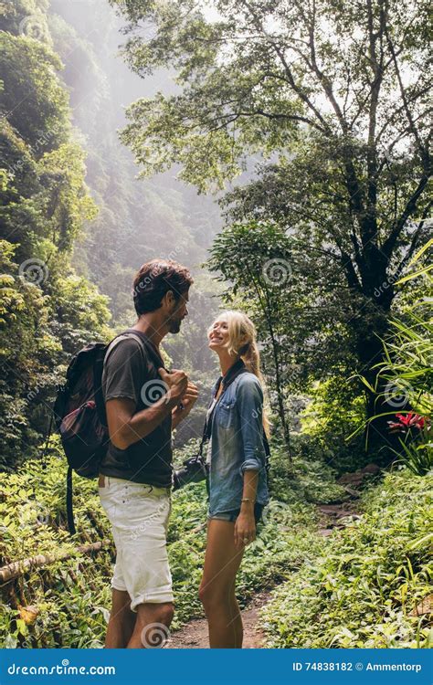 Romantic Young Couple On Hike Stock Photo Image Of Affectionate