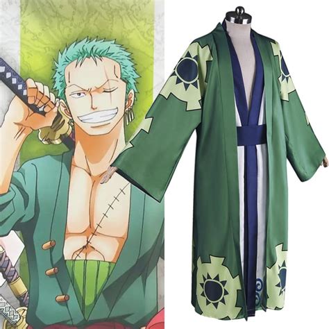Buy Anime One Piece Roronoa Zoro Cosplay Costume Kimono Robe Full Suit