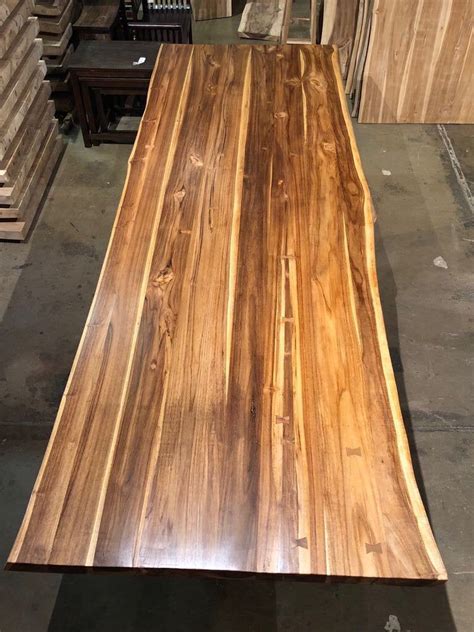 Reclaimed Salvaged Live Edge Teak Wood Slab Dining Table With Metal