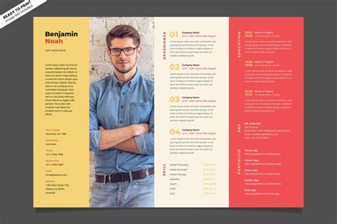 Premium Psd Professional Horizontal Resume Template