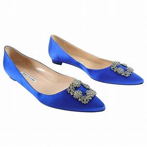 Manolo Blahnik Blue Satin Hangisi Crystal Flat Shoes 43 I Miss You