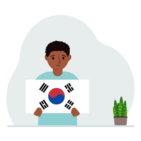 Un Niño Pequeño Sostiene La Bandera De Corea Del Sur El Concepto De