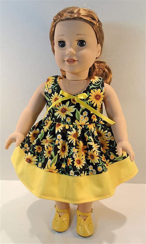 18 inch doll clothes sunflowers on black sun dress handmade by jane ellen to fit