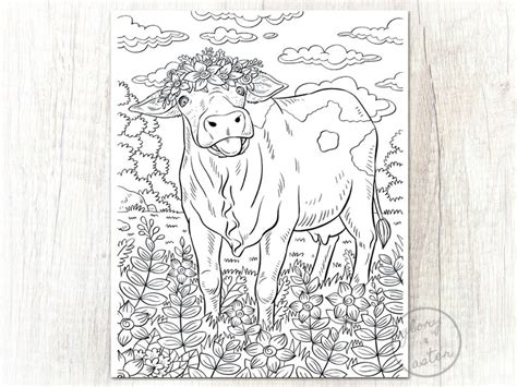 Cow Coloring Page Printable Coloring Page Adult Coloring