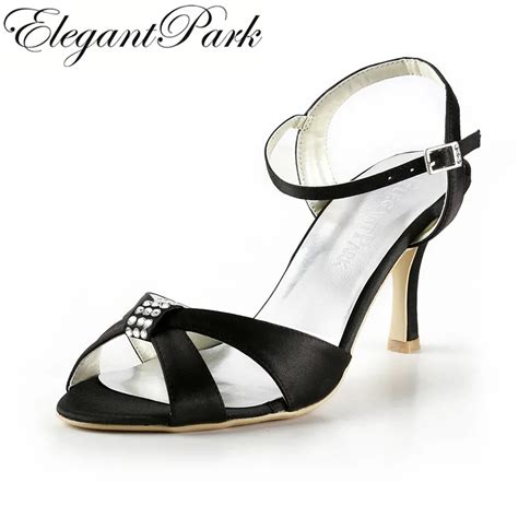 Buy Woman Sandals Ep2014 Sexy Black High Heels Open Toe Satin Rhinestones