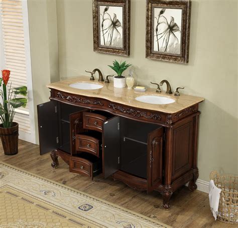 Stufurhome 60 Inch Saturn Double Sink Vanity With Travertine Marble To