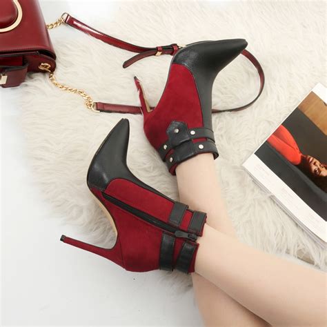 buy ymechic 2018 fashion retro thin high heels buckle strap rivets ankle boots