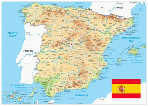 Physical Map Of Spain With Key