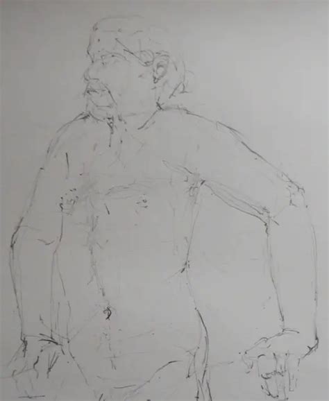 HAND DRAWN PENCIL Life Drawing Male Nude Standing Leaning Back On Hands