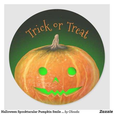 Halloween Spooktacular Pumpkin Smile Green Light Classic Round Sticker
