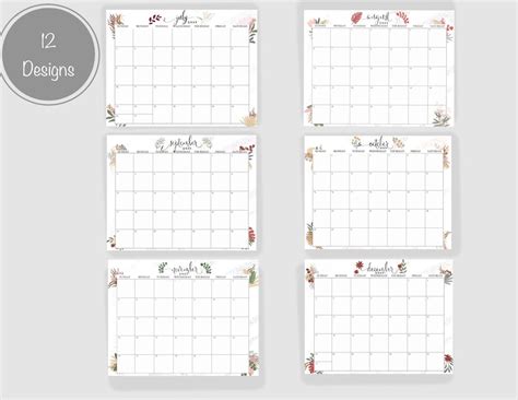 Boho Calendar 2023 Botanical Calendar Printable Monthly Etsy