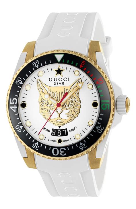 Gucci Diver Cat Rubber Strap Watch 40mm Nordstrom