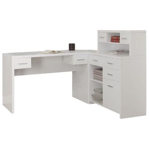 L Shaped Home Office Desk With Hutch In White I 7028