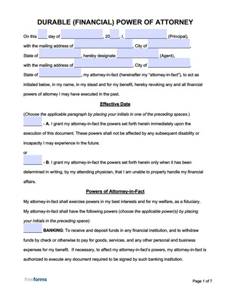 Free Durable Financial Power Of Attorney Forms Pdf Word