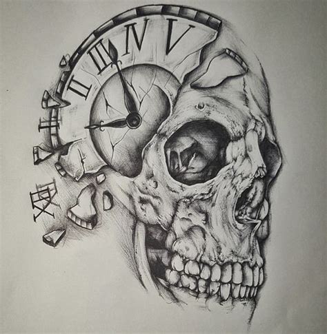 Stencil Skull Clock Tattoo Designs Best Tattoo Ideas