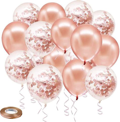 Rose Gold Confetti Latex Balloons 50 Pack 12 Inch Birthday Balloons