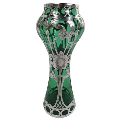 Art Nouveau Green Glass Silver Overlay Vase C 1900 For Sale At 1stdibs