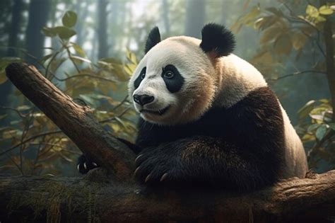 Premium Ai Image A Panda Bear Sits On A Branch In A Forest