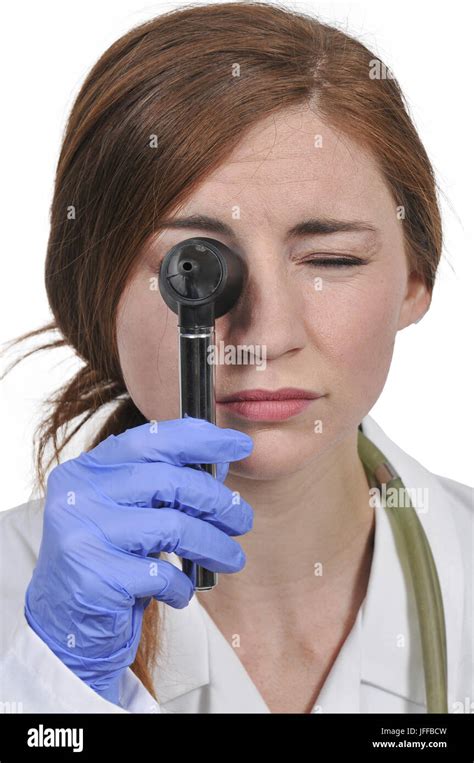 Woman Doctor With An Otoscope Stock Photo Alamy
