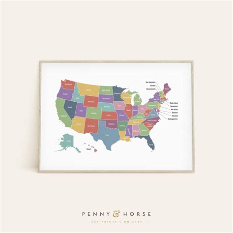 Usa States Map Poster Classroom United States America Wall Etsy