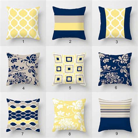 Blue Yellow And Beige Throw Pillow Covers Geometric Lumbar Pillows