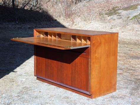 Vintage Mid Century Modern Walnut Mini Credenza Cabinet Desk Dresser