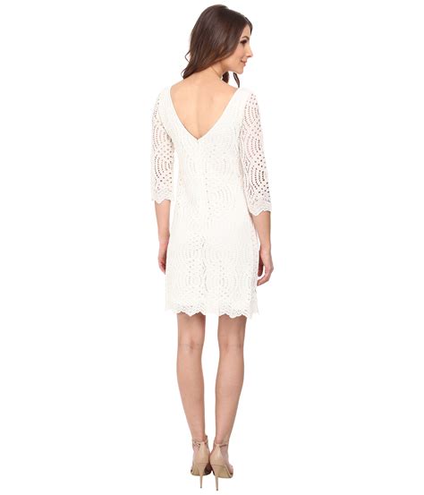 lyst jessica simpson 3 4 sleeve lace dress in white