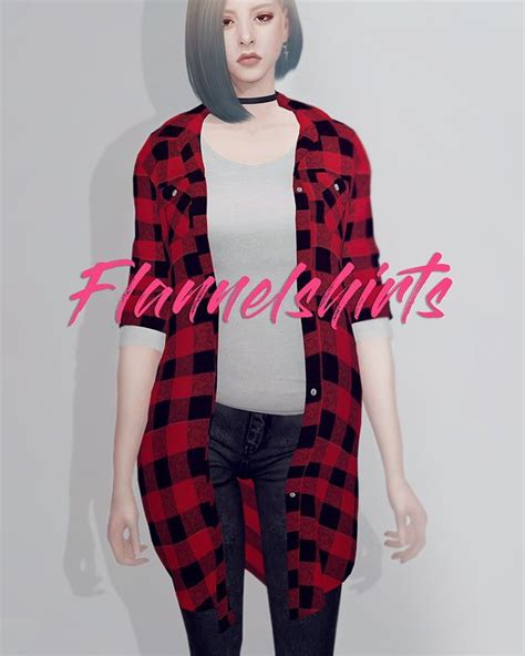 Kk Sims Long Flannel Shirts F With Images Sims 4