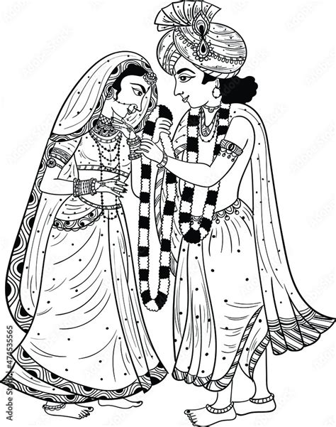 Indian Wedding Symbol Groom And Bride Clip Art Line Art Drawing Indian Husband Wife Vector