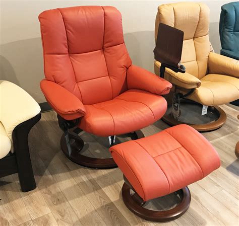 Stressless Mayfair Paloma Henna Leather Recliner Chair and Ottoman by