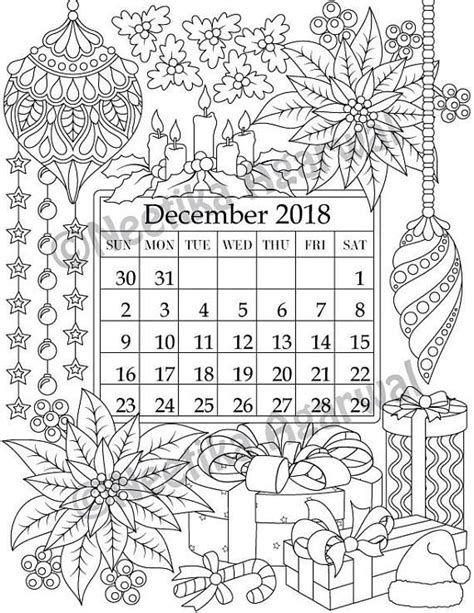 December holiday coloring sheets coloring pages for kids. December 2018 Coloring Page - Calender, Planner, Doodle ...