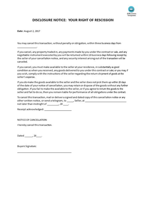 Create own personal reference letter in seconds! Disclosure Notice: Your Right Of Rescission | Templates at ...
