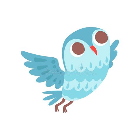 Lovely Cartoon Light Blue Owlet Bird Character Flying Vector