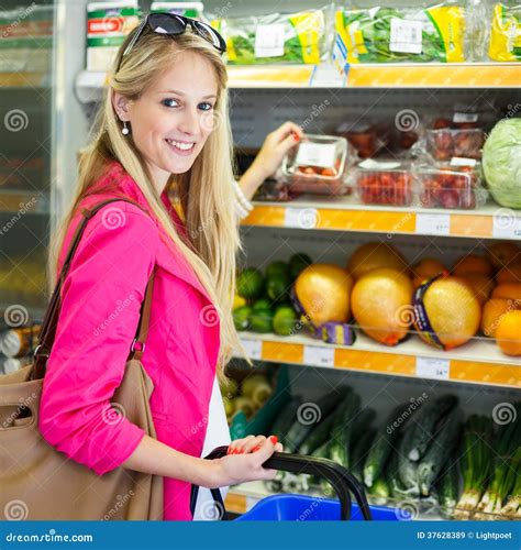 Beautiful Young Woman Shopping For Fruits And Vegetables Stock Image Image Of Department Girl