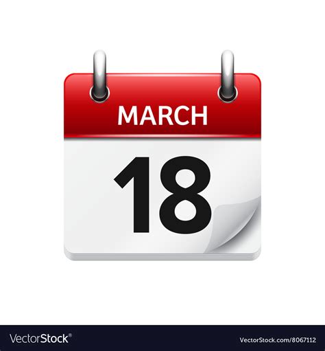 March 18 Flat Daily Calendar Icon Date Royalty Free Vector