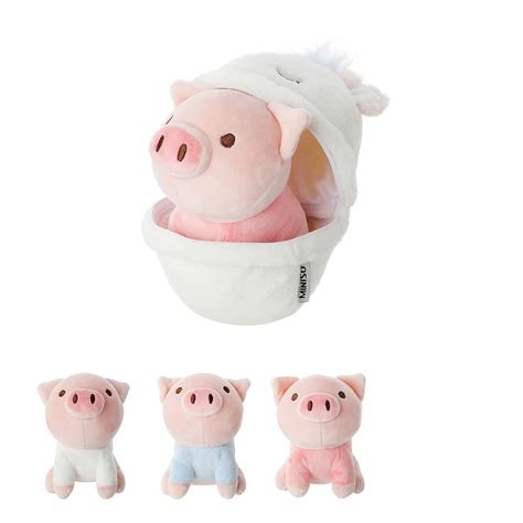 Miniso Au Sitting Piglet Plushies With Rabbit Hoodie Stuffed Animal