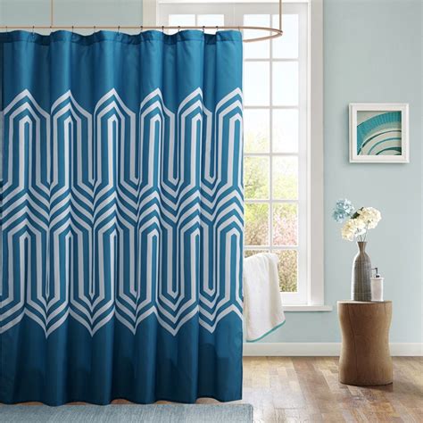 Blue Polyester Fabric Shower Curtain 70x72 Inch Geometric Printed