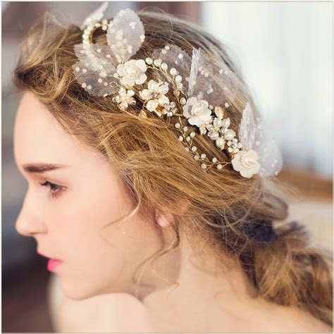 jonnafe hanmade flower bridal pearl hair vine accessories gold wedding jewelry headband women