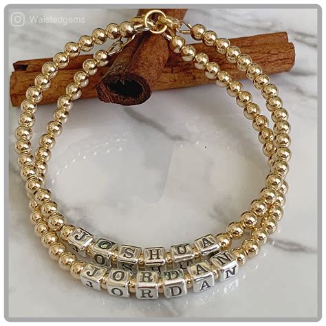 14k Beaded Name Bracelet Custom Beaded Bracelet Gold Name Bracelet