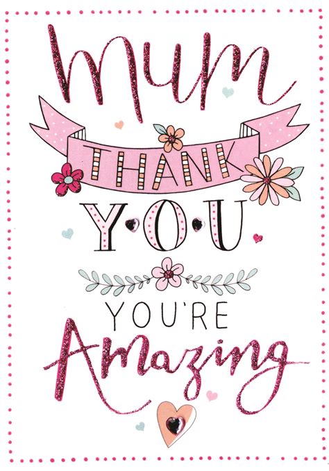 Thank You Mum Mothers Day Card Embellished Hand Finished Card Cards