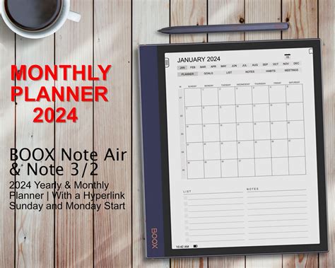 Boox Note Air Digital Planner 2024 Boox Note Air Templates 2024 Yearly