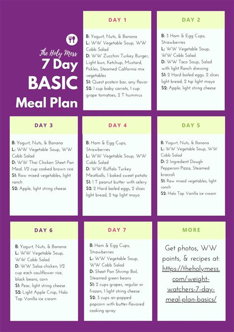 Weight Watchers 7 Day Meal Plan For 23 Points Basic Printable The Holy Mess