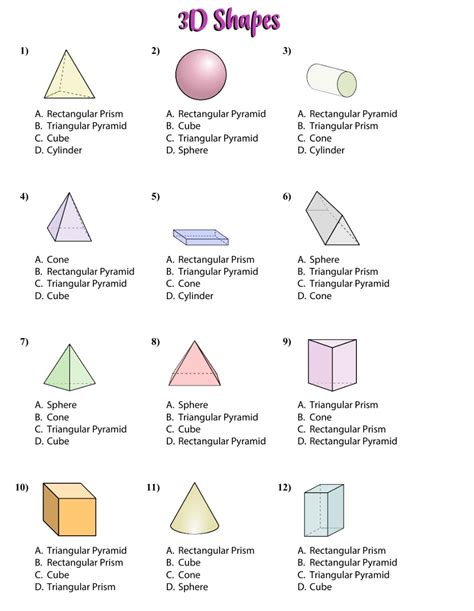 identifying 3d shapes worksheet