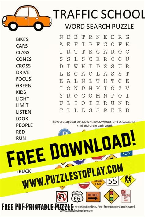 Traffic School Word Search Puzzle Kids Word Search Word Search
